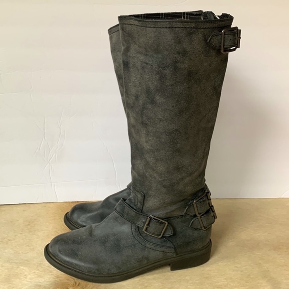 Nine West Shoes - NINE WEST Tall Black Heeled MOTO BOOTS Back Zip with Buckles WOMENS Size 9